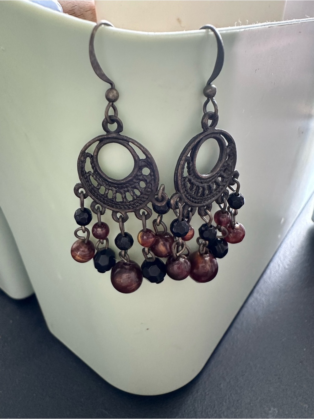 Boho Dangle Earrings with Brown and Black Beads